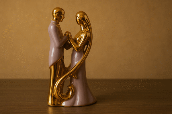 Golden Embrace Ceramic Couple Figurine