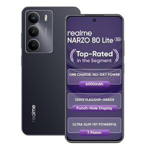 realme NARZO 80 Lite 5G (Onyx Black, 6GB+128GB) | 6000mAh Long-Lasting Battery | MediaTek Dimensity 6300 5G | AI Assist | IP64 Rated Water & Dust Resistance | Military-Grade Durability