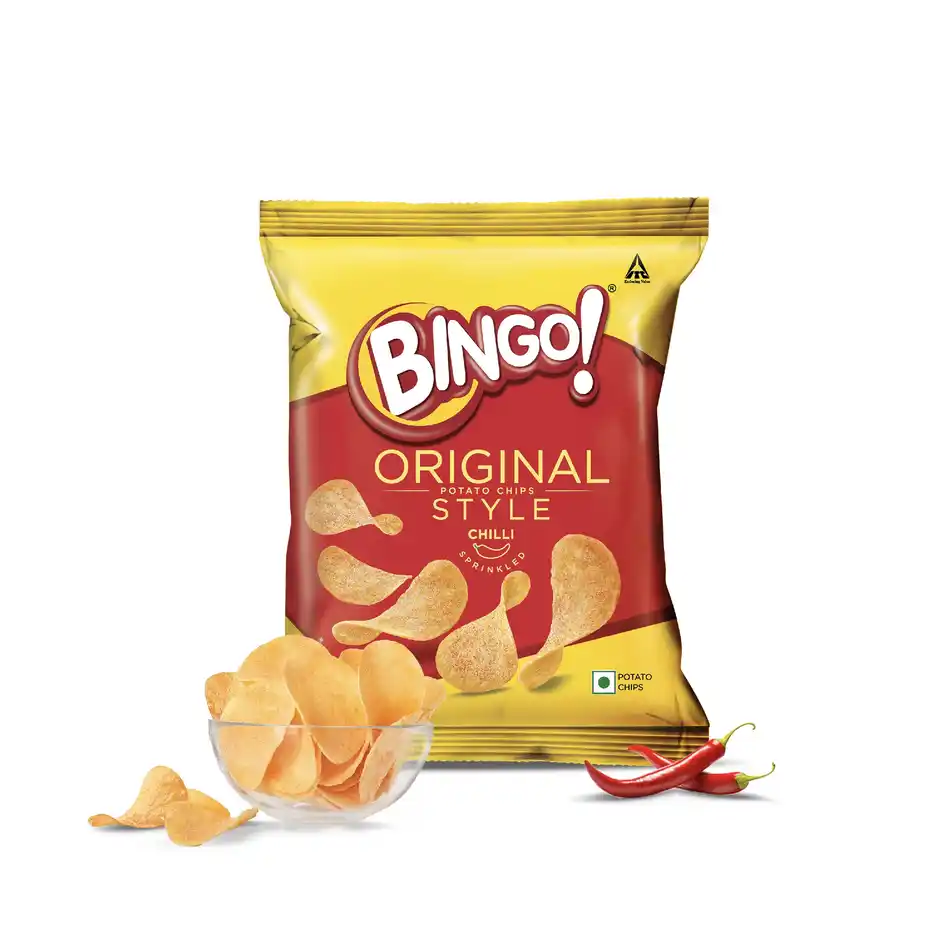 Bingo! Original Style Chilli Sprinkled | Flat Cut Spicy Potato Chips Pack for Snacks (85 g)