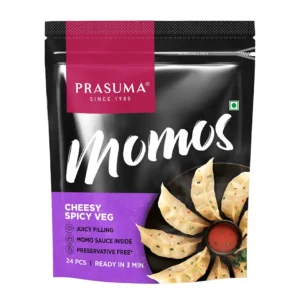 Prasuma Cheesy Spicy Veg Momos | Soft & Flavourful (24pcs)